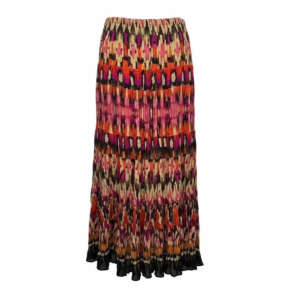 Boho Maxi Skirt Crinkle Pleated Abstract Hippie 1x Festival Work Office Artsy